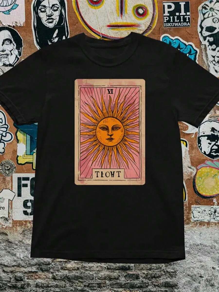 The Sun Tarot Card T-Shirt: Vintage Mystical Graphic Tee - 黑色 13 - 查看 1