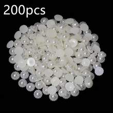50-200pcs/Pack ABS Faux Pearl Sunflower Flat Bottom Stud, 9-20mm White Elegant Versatile Half-Drilled Cabochon Jewelry Making Pendant Ring Charm Accessory, Handmade DIY Nail Art, Phone Case, Bag, Hair Clip