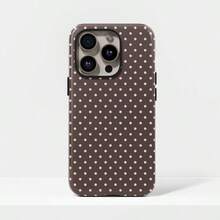 Pink & Brown Polka Dot Phone Case, Cute Y2K Style, Compatible With IPhone 17, 16, 15, 14, 13, 12, 11 Pro Max Plus Models - Brown Base Powder Dots - View 1