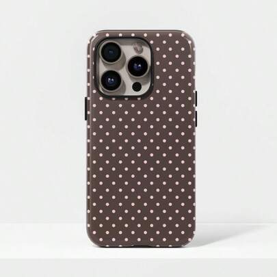 Pink & Brown Polka Dot Phone Case, Cute Y2K Style. Compatible With IPhone 17, 16, 15, 14, 13, 12, 11 Pro Max Plus Models