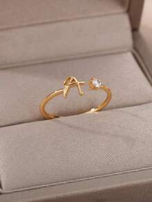 1枚简约26字母可调节开口戒指，英文字母名字戒指，女士珠宝 - 奢华女士魅力珠宝，适合日常和派对佩戴 - 彩色 - 查看 1