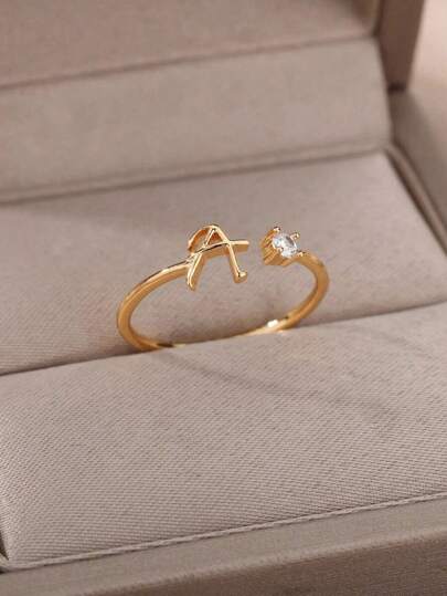 1枚简约26字母可调节开口戒指，英文字母名字戒指，女士珠宝 - 奢华女士魅力珠宝，适合日常和派对佩戴