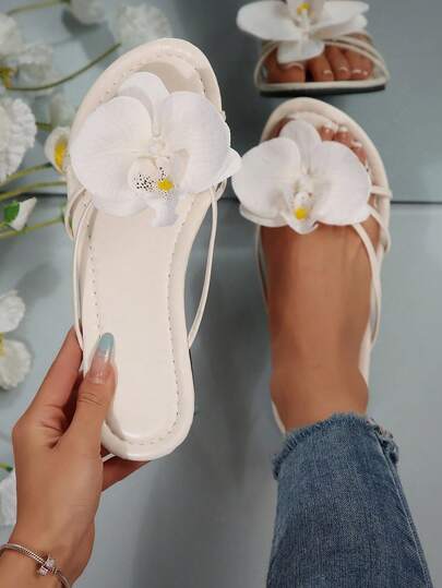 Zapatillas planas tipo francesas con flores para mujer, nuevas sandalias de moda de verano adecuadas para citas, compras, fiestas, vacaciones en la playa y uso casual en el hogar