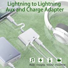 1-2 个 Lightning 转 3.5mm 耳机插孔适配器，二合一耳机适配器，音频和充电适配器转换器，线缆分线器，兼容 14 Pro Max/14 Pro/14 Plus/14/13/12/11/XS/XR/8/7/6 系列 - 白色 - 查看 5