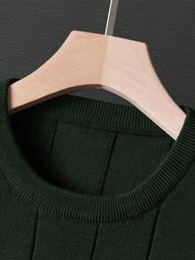 GRDR Men's Loose Thin Ribbed Crew Neck Knit Short Sleeve Sweater, Summer - Army Green - View 3