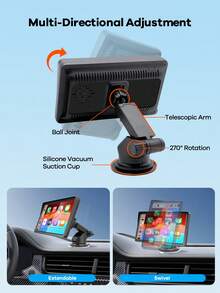 REMAX 7-Inch Universal Car Display Monitor; Built-In Wireless CarPlay And Android Auto; Plug And Play; Car Display Monitor; Touchscreen; Quick Install Car Accessories; Fit For All Car Models; Automotive Parts; Car Accessories; Car Essentials - M15 - View 8