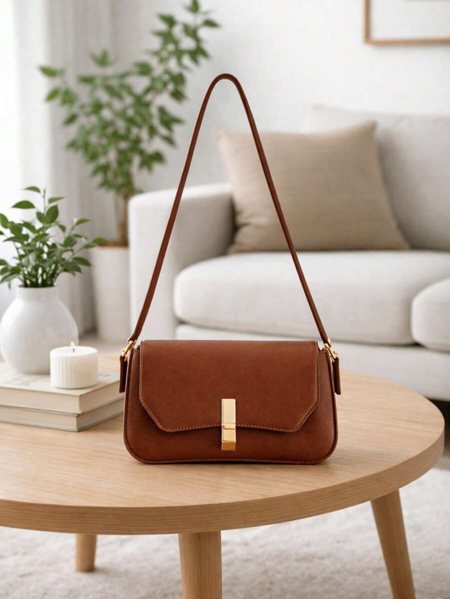 Women's Baguette Shoulder Bag With Short Strap - 鏽棕色 - 查看 1