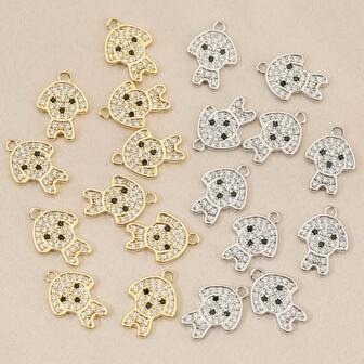 3 DIY Puppy Pendant Charms, Micro-Inlaid Zirconia, 18K Gold Plated, Cute Animal Semi-Finished Accessories