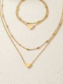 Aomogo 2件套时尚优雅百搭不锈钢多层珍珠心形手链+项链，适合女性随时佩戴 - 項鍊+手鍊 - 查看 7