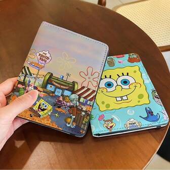 Etui na paszport z motywem SpongeBoba, etui na dowód osobisty z postacią z kreskówki, paszport z wieloma przegródkami, organizer na gotówkę i karty bankowe, wielofunkcyjny, przenośny organizer na karty podróżne, organizer na dokumenty podróżne w prezencie świątecznym, unisex, okładka na paszport świąteczny