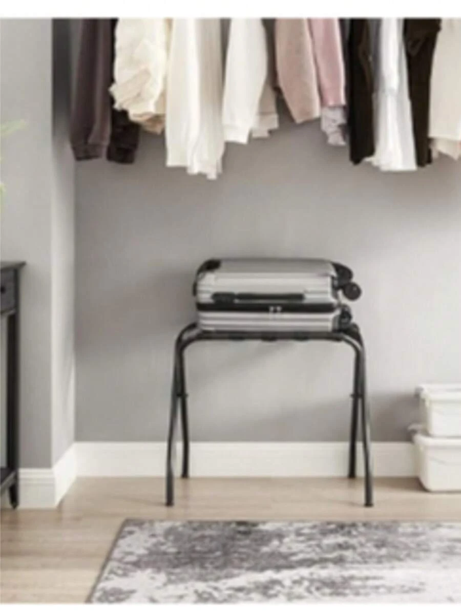 SONGMICS Juego de 2, Estante de Equipaje con Marco de Acero, Soporte para Maletas para la Habitación de Invitados, Plegable, Negro MRLR64B-2