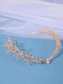 1pc Romantic Lavender Fairy Headpiece, Bohemian Green Leaf Crystal Hair Accessory For Women, Party/Wedding Dress Decoration - 香檳色 - 查看 3