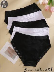 5pcs/Set Solid Color High Waist Lace Patchwork Briefs Panties Set For Women - Multicolor - View 3