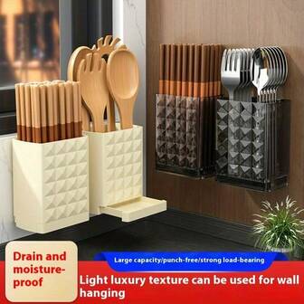 1 pieza Soporte de pared para utensilios de cocina y palillos con diseño de drenaje, para almacenar palillos y cucharas