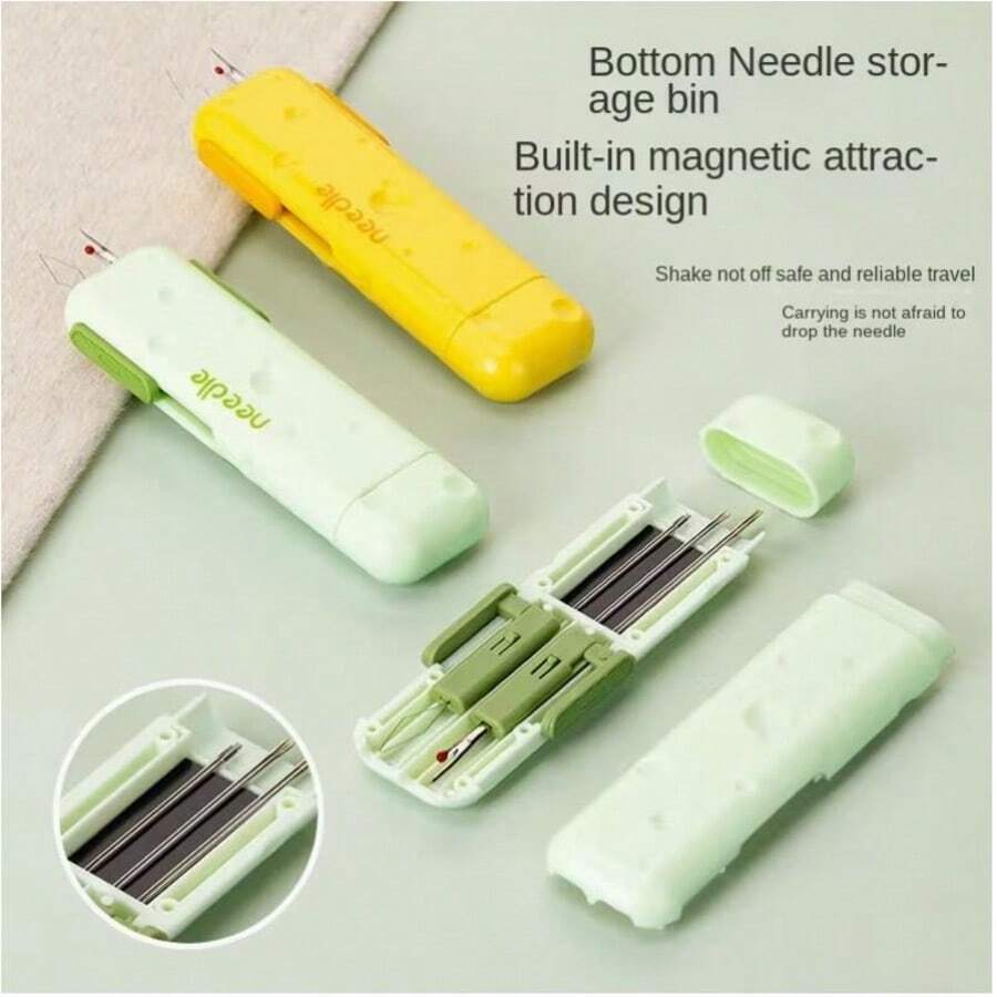 1 pieza Kit de costura 3 en 1 con enhebrador, descosedor y cortador de hilo retráctil, incluye enhebrador, descosedor, caja de agujas magnética, diseñado para costura a mano y otras necesidades de costura
