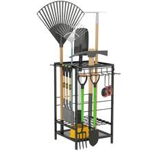 Outsunny Garden Tool Organizer With 14 Hooks, 3-Tier Yard Tool Tower Rack For Garage Organization, Hold Long-Handled Rakes, Shovel, Broom, Metal Tool Holder For Shed, Black - 黑色 - 查看 7