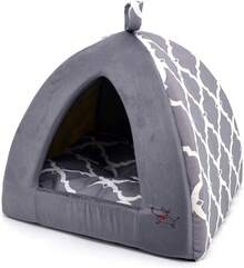 Best Pet Supplies Dog House Bed Crate Mat Tent Indoor Round Soft Plush For Small, Medium, And Large Breeds - Gray Lattice, 19 X 19 X H:19" - Xám (Lều) - Xem 1