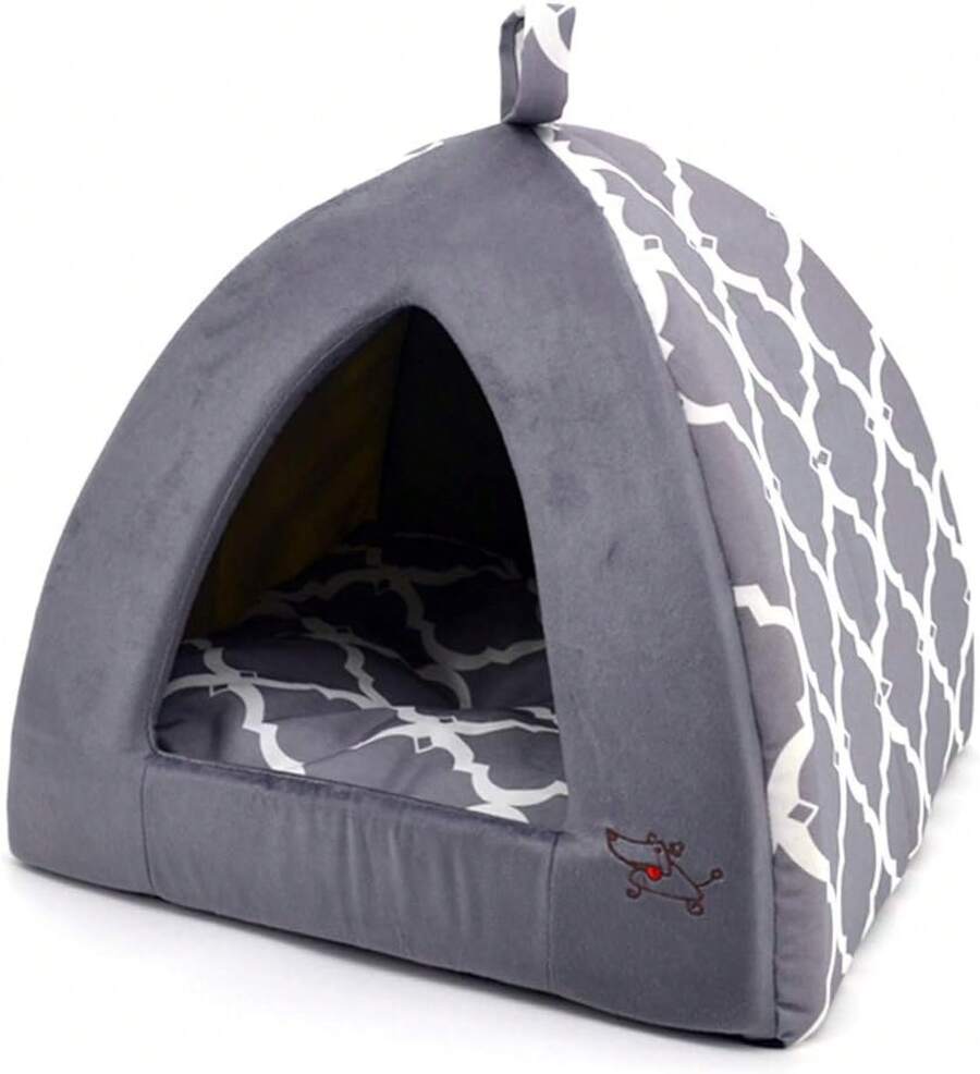 Best Pet Supplies Dog House Bed Crate Mat Tent Indoor Round Soft Plush For Small, Medium, And Large Breeds - Gray Lattice, 19 X 19 X H:19" - Xám (Lều) - Xem 1