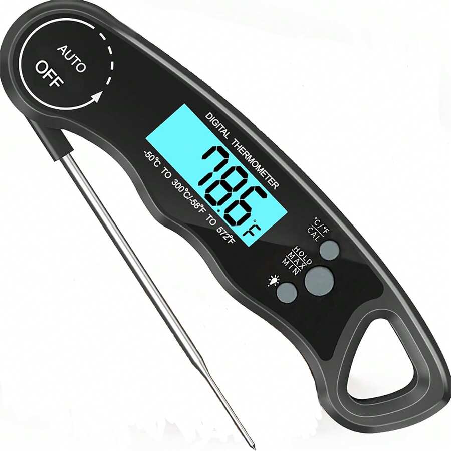 Meat Thermometer Digital Instant Read Thermometer Ultra-Fast Cooking Food Thermometerwith 4.6" Folding Probe Calibration Function for Kitchen Milk Candy, BBQ Grill, Smoker - Negro - Ver 1