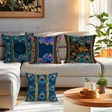 4pcs Bohemian Peacock Feather Pattern Pillow Covers, Single-Sided Printed Cushion Covers, Suitable For Living Room, Bedroom, Home Decor, All Season - Multicolor - View 9