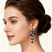 1 Pair Fashionable And Exaggerated Pair Of Luxurious Earrings With A High-End Temperament, Paired With Personalized Earrings, Suitable For Banquets, Parties, And Valentine'S Day Gifts - 墨綠色 - 查看 7
