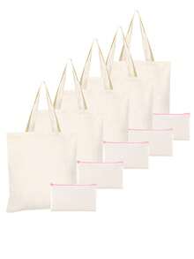 2pcs/Set, Large Capacity Lightweight Blank Tote Bag & Zipper Pouch Combo Set, Suitable For DIY Cross-Stitch, Embroidery, Painting, Heat Transfer Printing, Multi-Purpose Shopping Bag, Book Bag, Stationery Organizer, Ideal For School, Party, Gym, Camping, Holiday Celebrations, Gifts - Multicolor - View 53