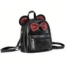 Mochila para niñas, con lazo, gran capacidad, cierre de cremallera, informal, con orejas - Negro - Ver 2