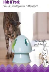 Juguete para gatos Catstages 2 en 1 con resorte - Pista interactiva con bola saltarina con plumas y cascabeles, color azul - ColorB - Ver 2