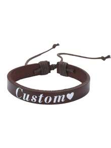 1pc Personalized Leather Bracelet With Name, Customized Leather Bracelet, Crystal Leather Bracelet, Unisex Gift, Couples Bracelet, Personalized Leather Gift, Adjustable, Suitable For Father's Day, Anniversary, Birthday, Graduation, Prom, Party, Back To School, Fashionable Autumn Design, Elegant & Romantic - Multicolor - View 8