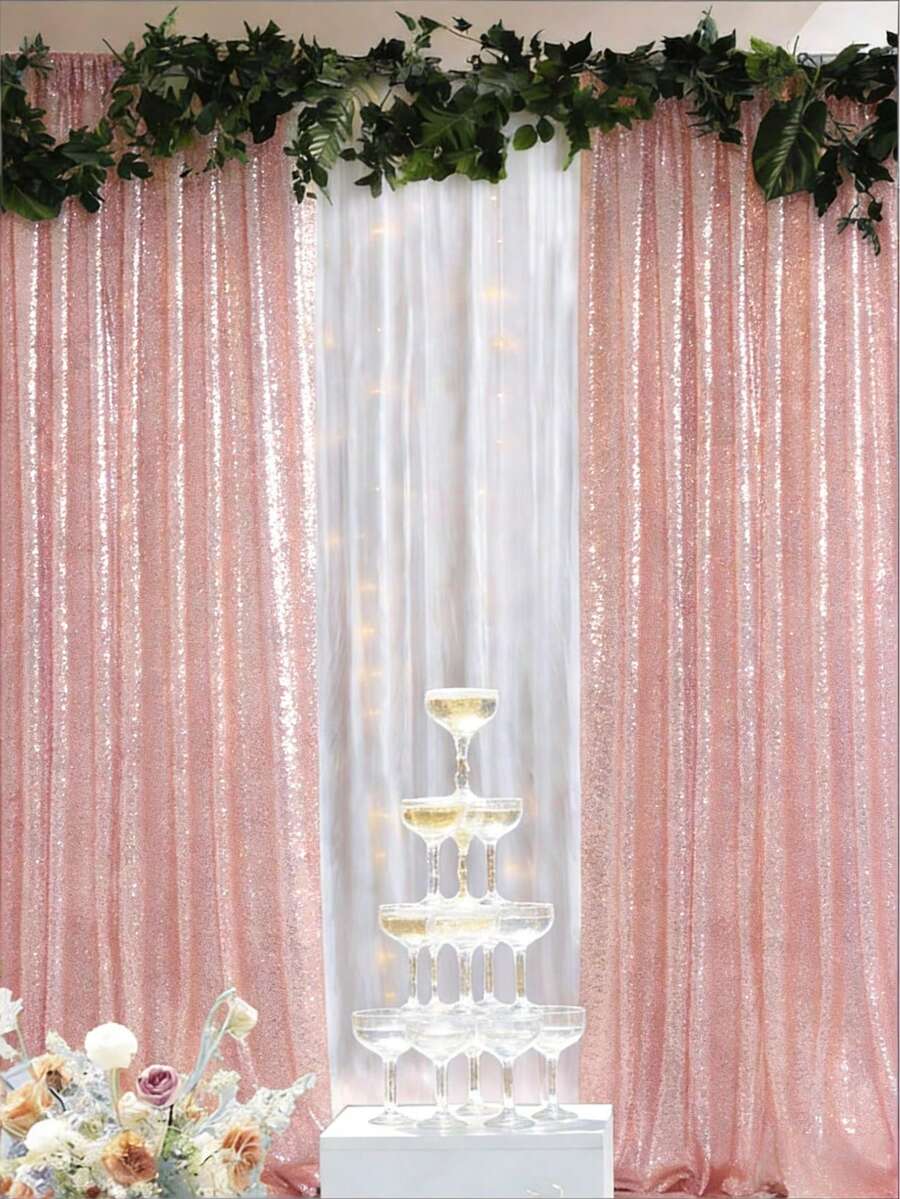 1 pieza Tela de fondo con lentejuelas brillantes de color oro rosa para fiesta, decoraciones de cumpleaños, pancarta de cumpleaños, suministros para fiesta de cumpleaños, reutilizable como cortinas para decoración del hogar, decoración de boda, decoración de baby shower, uso diario y fiestas, decoraciones de boda, suministros de boda, recuerdos de fiesta, regalos de cumpleaños, tela para arco de boda