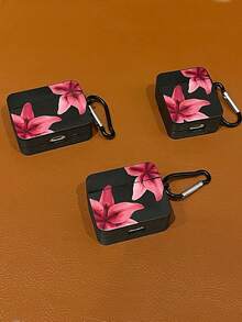 1个百合花耳机保护套，哑光黑色保护壳，带登山扣，花卉美学蓝牙耳机保护套，兼容保护套，母亲节/情人节/花园派对礼物的完美之选，快速发货 - 黑色 - 查看 5