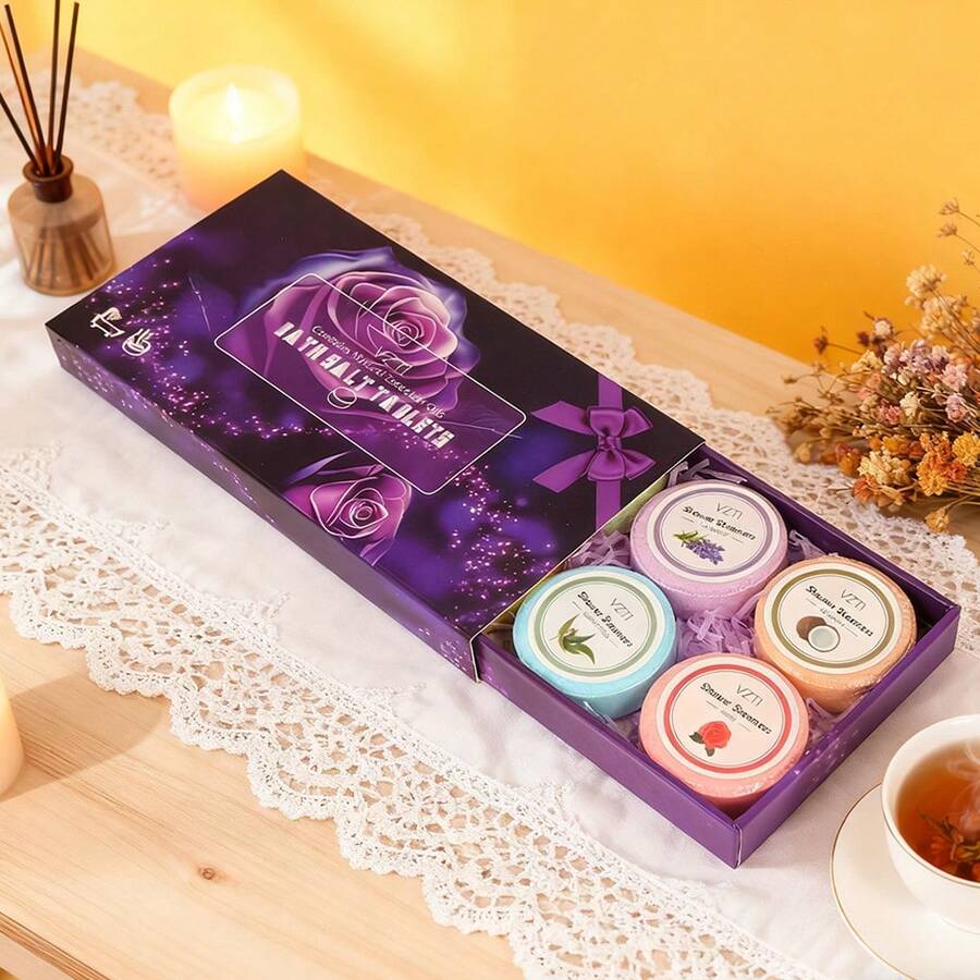Living And Home 8pcs Shower Steamers Tablets Set Aromatherapy Sea Salt Essential Oils Multi Colour Purple Box For Home Bathroom Spa Holiday - Purple - View 1