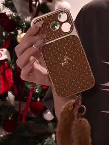 Textured Gold Horse Design 17 Pro Max Phone Case, Creative Niche Women's Silicone Protective Cover With Chain Compatible With Iphone 17, 16 Pro, 15, 14 - Gold - View 5