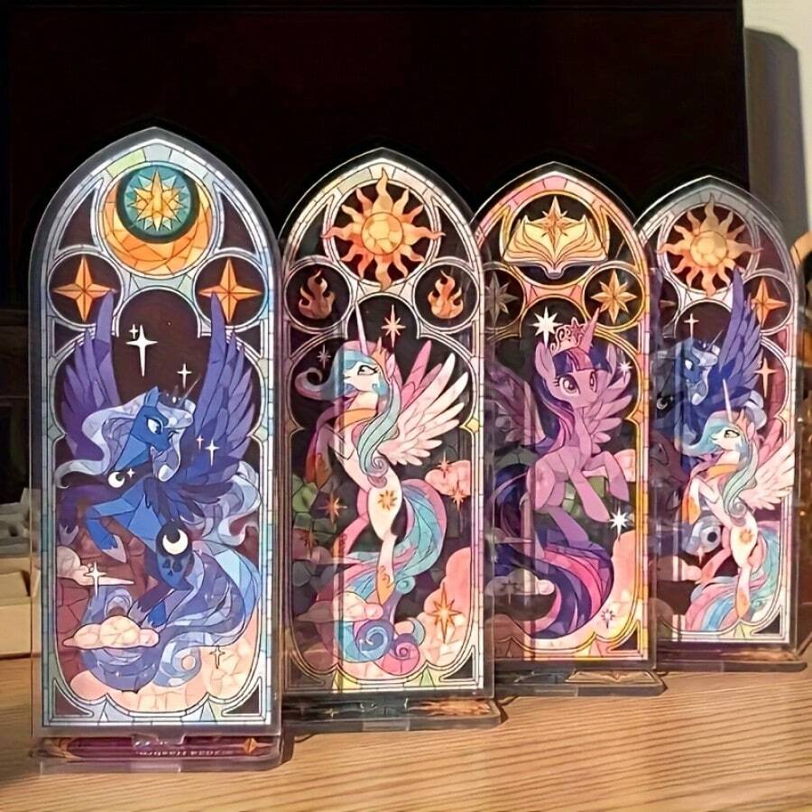 MY LITTLE PONY 我的小马驹亚克力桌面摆件,高端双层卡通人物模型,色彩缤纷的手工房间装饰,送给朋友和粉丝的最佳礼物,理想的派对中心装饰和置物架装饰 - 彩色 - 查看 1