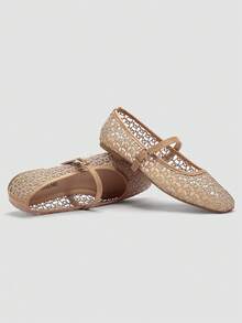 ADAMUMU Women's Fishnet Hollow-Out Ballet Flats, Lightweight Mesh, Two Elegant Buckles, Thoughtful Perforated Design, Comfortable Breathable Fashion - 摩卡棕 - 查看 3
