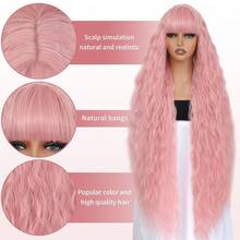 40 Inch Long Wavy Wig Extra-Long Wig With Bangs For Women Available In A Variety Of Colors Cosplay Wig Bounce Fluffy For Halloween Party Daily Use - Hồng - Xem 4