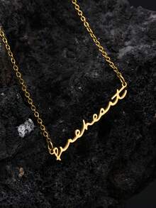 1pc Stainless Steel Chain Necklace, Minimalist "Stay" Letter Silver Punk Style Choker Necklace, Summer Jewelry Gift For Couples - Multicolor - View 15