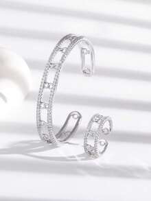 Cubic Zirconia Decor Manșetă și Inel Manșetă - Argint - Vizualizare 7