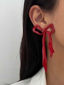 1 Cặp bông tai nơ ruy băng vàng kim loại sáng tạo tối giản, bông tai đính đá bất đối xứng thanh lịch và thời trang dành cho phụ nữ - Bạc - Xem 6