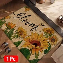 1 pièce Tapis de cuisine en lin imprimé motif tournesol, tapis, paillasson, tapis de salle de bain, paillasson, rectangle imprimé en 3D, convient pour le salon, la chambre, le couloir, la salle de bain, la buanderie - Tapis en polyester, décoration d'intérieur et d'extérieur - Multicolore - Voir 13