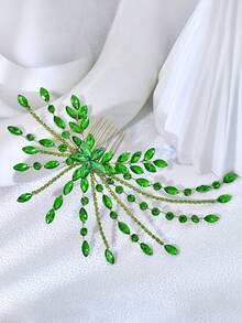 1件优雅水钻发梳，时尚发饰，女士礼物，适合婚礼、约会、派对、演出等场合 - 綠色 - 查看 3