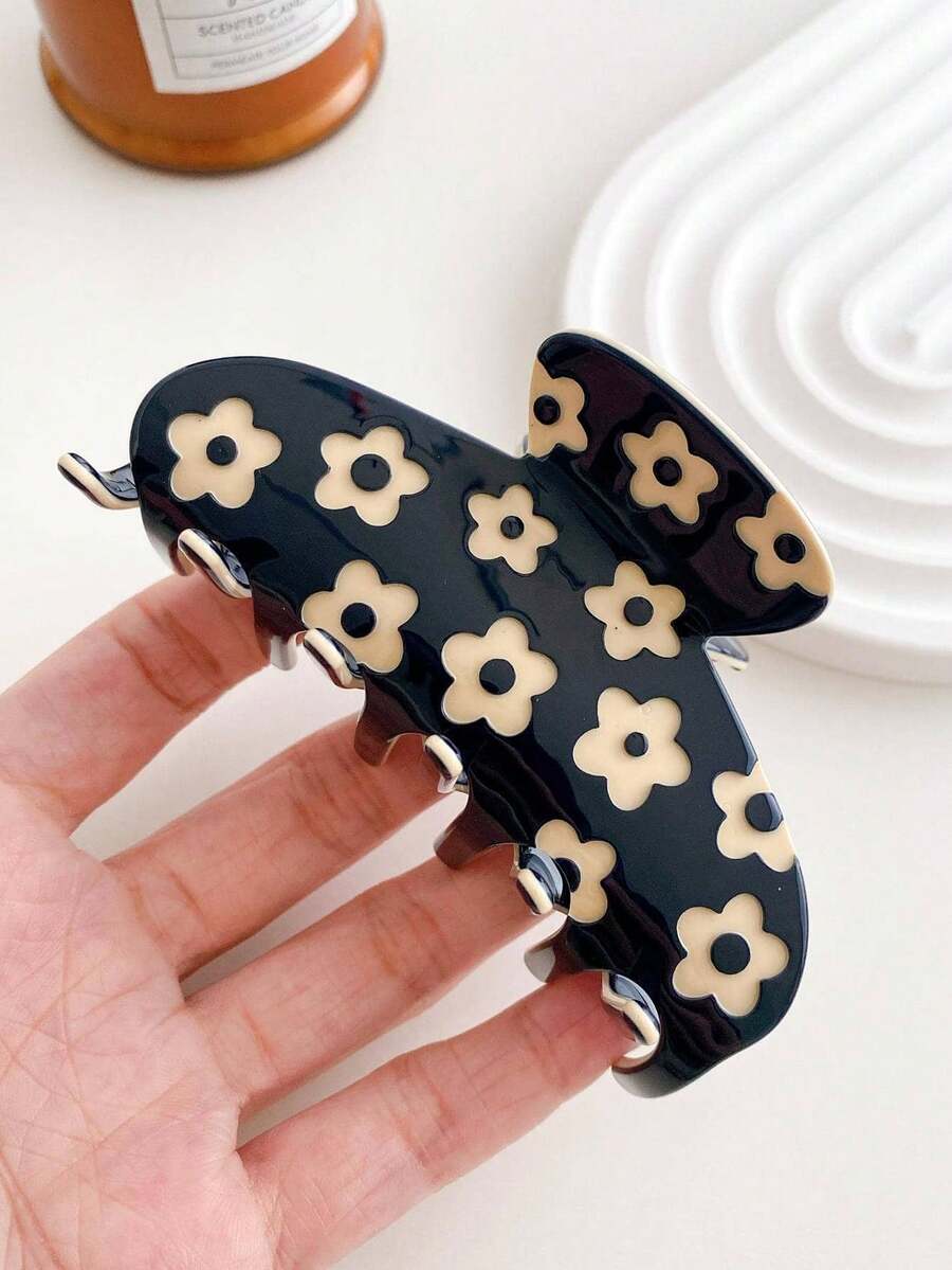 1pc Women Floral Pattern Fashion Hair Claw For Hair Decoration Cute Leopard Print Claw Clips Hair Clips Hair Jaw Clip Hair Clamps Hair Clutch Hair Catcher Clip, School Stuff, College Fall Winter Hair Accessories For Women For Vacation Outfits Woman Flower Hair Clip - 彩色 - 查看 1