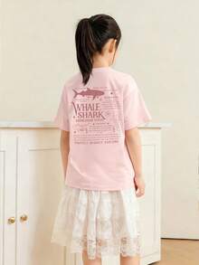 Tween Girls' Casual Pink Graphic Print Crew Neck Short Sleeve T-Shirt, Summer Top - Pink - View 2