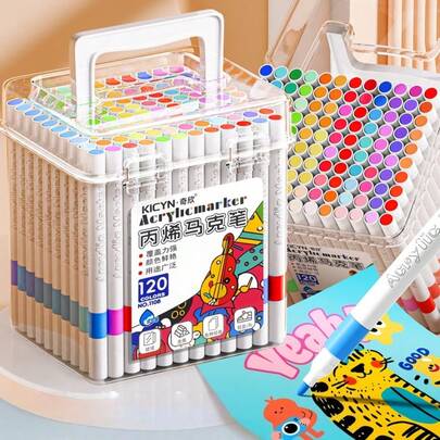 Bộ bút dạ acrylic 100 màu cho trẻ em đựng trong xô, đồ dùng học tập, vẽ tranh và văn phòng phẩm, quà Giáng sinh, quà sinh nhật, quà ngày lễ, quà cho bé trai và bé gái, quà tựu trường.