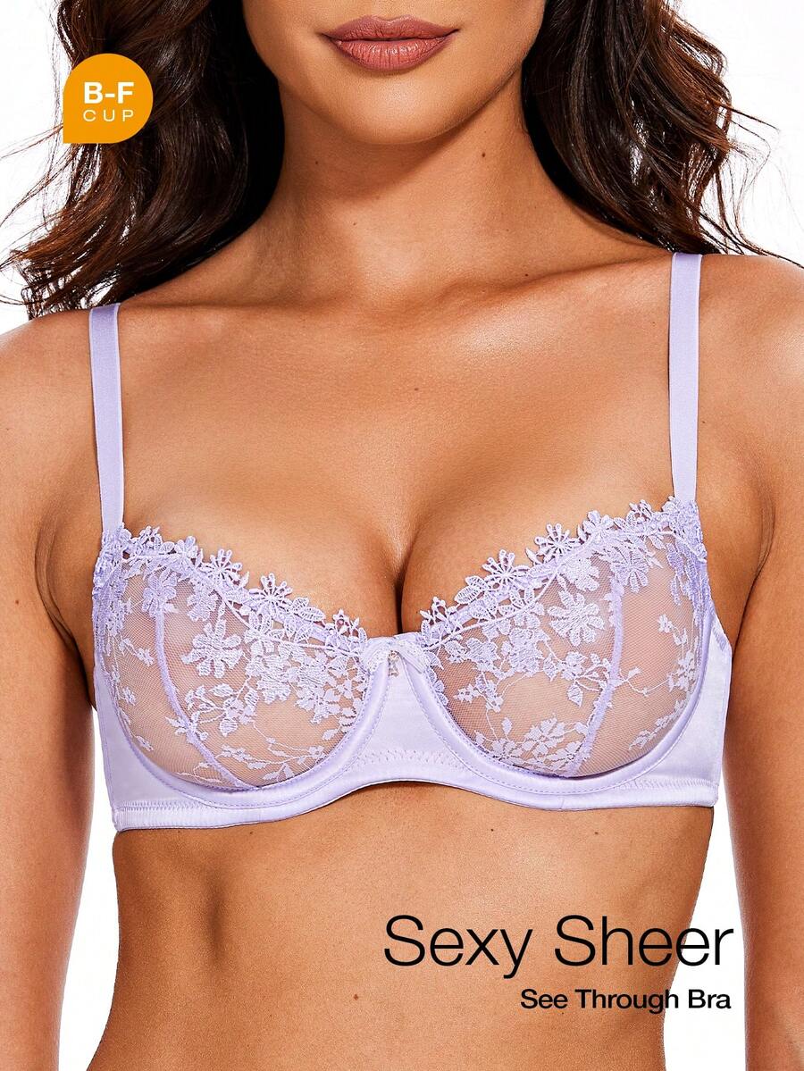 Áo ngực ren xuyên thấu màu tím oải hương WINGSLOVE này có thiết kế gọng, dây đeo chéo có thể điều chỉnh và chất liệu thoáng khí, kết hợp phong cách nữ tính, mỏng manh với sự nâng đỡ chắc chắn. Đa năng và thời trang, dễ dàng mặc hàng ngày, là lựa chọn lý tưởng cho những ai tìm kiếm nội y thanh lịch, có thể điều chỉnh.