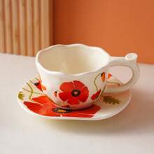 陶瓷咖啡杯碟套装，轻盈奢华的高端餐具，高品质花卉图案 - 彩色 - 查看 6