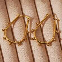 1pair 18k Plated Stainless Steel Bead Earrings For Women Suitable For Party, Dating, Work, And Style Couple Valentines