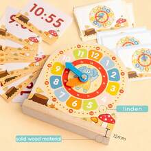 1个木制儿童时间认知时钟玩具，卡通时钟教育工具，带卡片，适合3岁以上儿童 - 彩色 - 查看 6