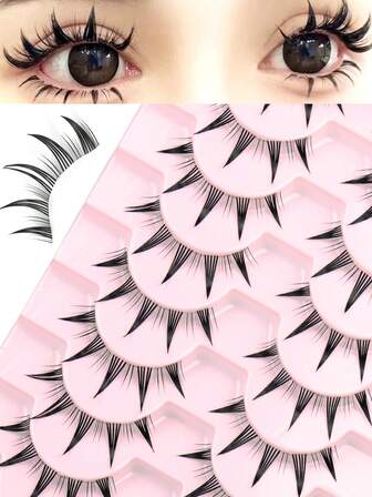 10 pares de pestañas postizas de estilo anime tailandés con efecto húmedo, de 5-11 mm de grosor, rizado y exagerado, con diseño de personajes de anime, de estilo coreano/japonés