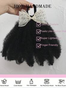 1 chiếc tóc giả phồng mềm mại dễ thương 4 inch cho bé gái, có nơ len và dây chun, kiểu tóc đuôi ngựa xoắn, phong cách Afro Kinky Marley Bouncy. - Màu đen tự nhiên - Xem 6
